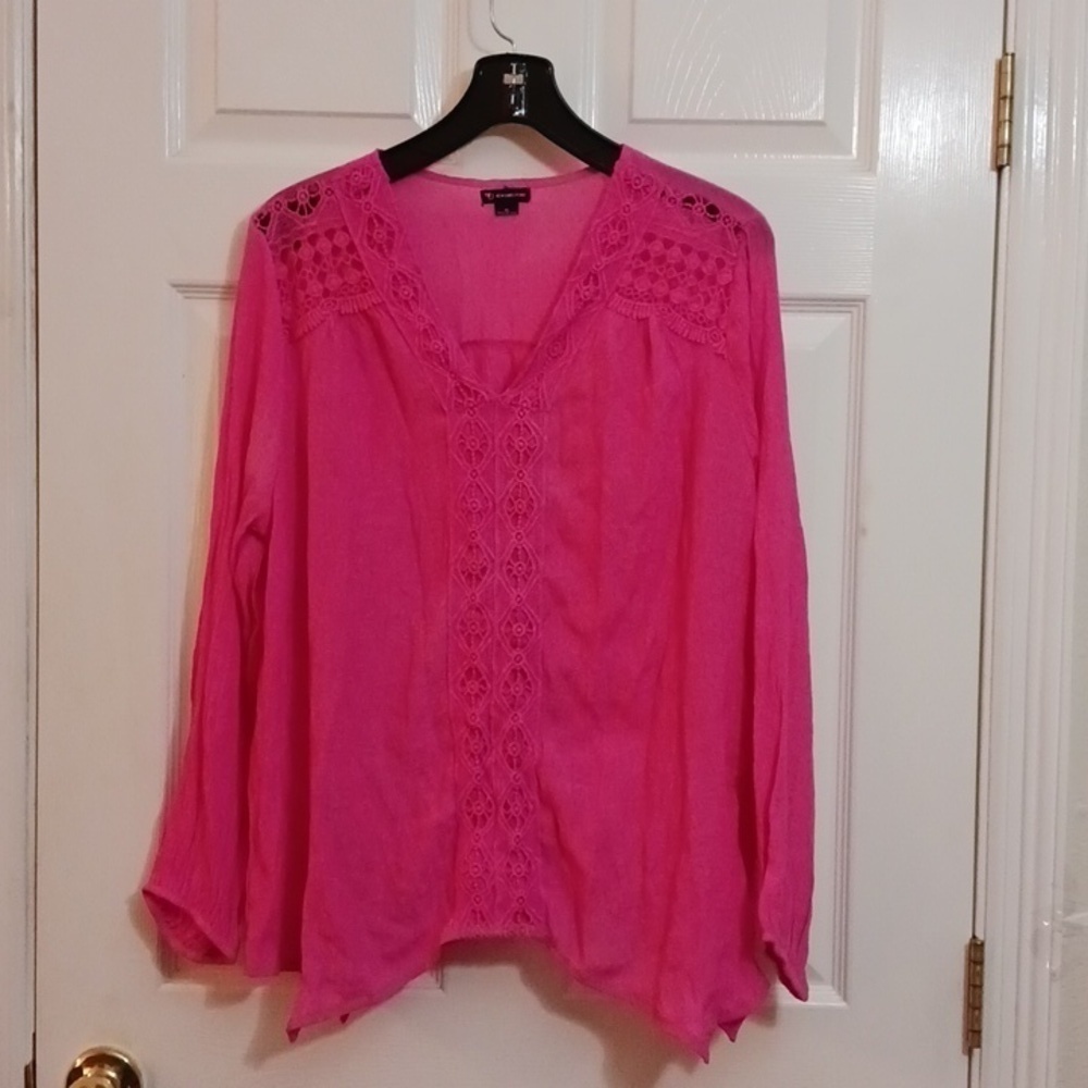 New Directions Essential Woven Peasant Top - Pink - Size XL